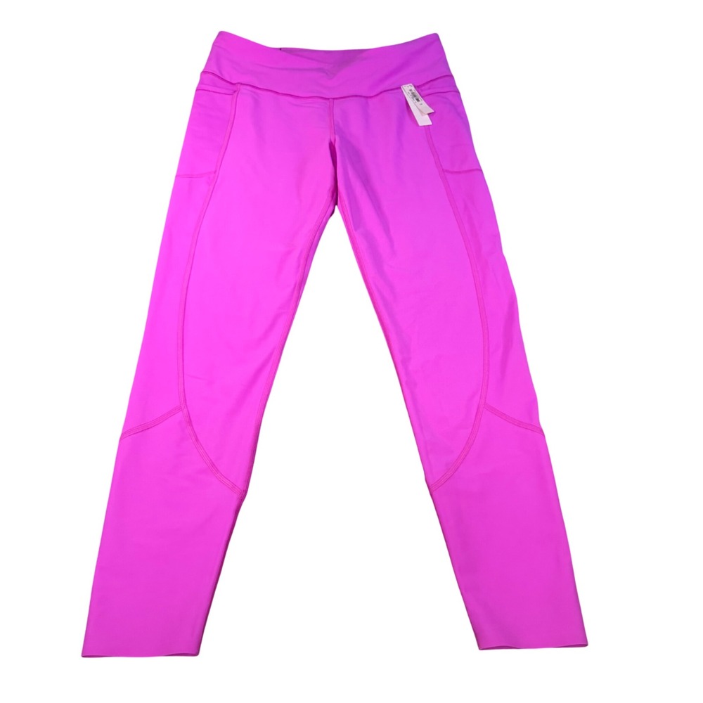 Victorias Secret Pink Active Leggings Neon Pink Side Pocket Tights L NEW